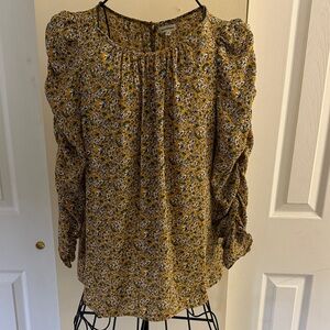 Max Studio Mustard Floral Long Sleeve Blouse